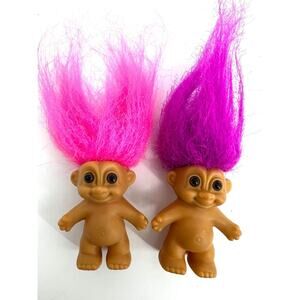 Vintage Russ Small Troll Doll Lot of 2 with Pink Purple Hair
